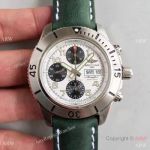 Swiss 7750 Replica Breitling Avenger Watch Day-Date White Chronograph Green Leather
